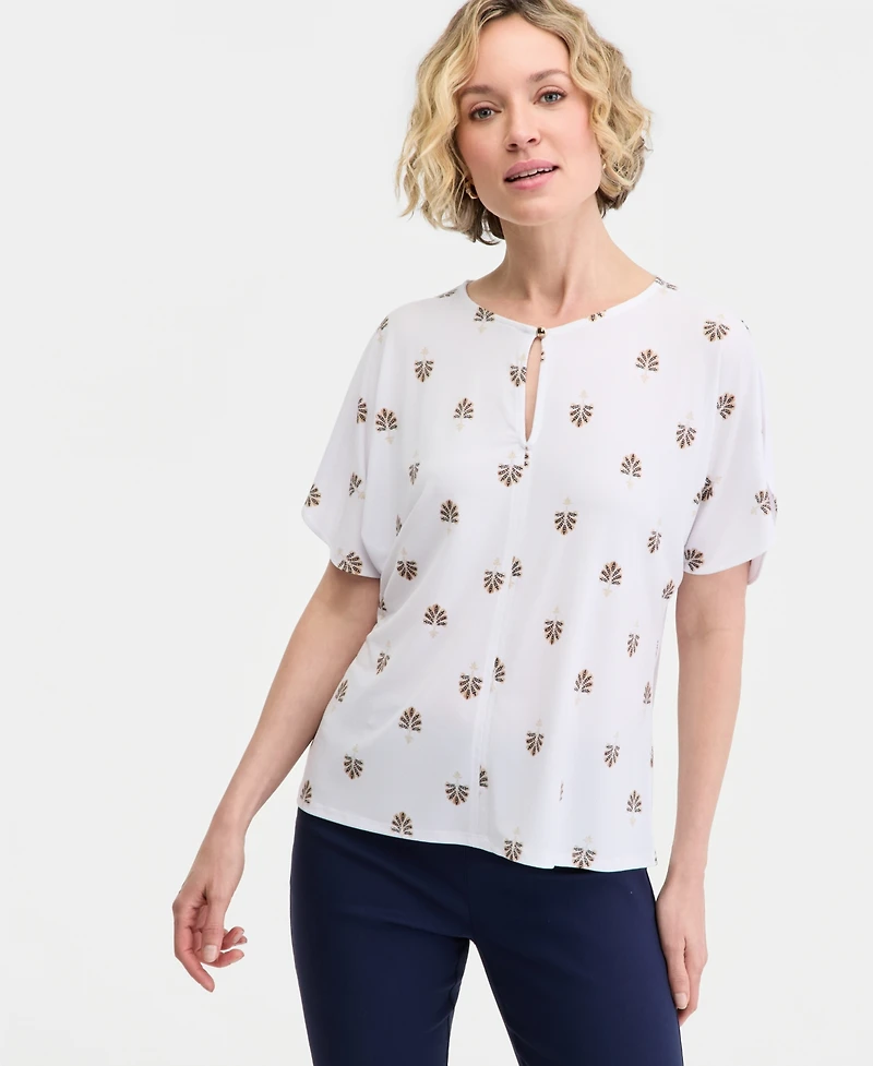 Jm Collection Women's Short Dolman Sleeve Printed Keyhole Knit Top, Macy's Exclusive