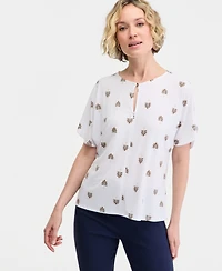Jm Collection Women's Short Dolman Sleeve Printed Keyhole Knit Top, Macy's Exclusive