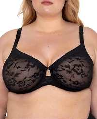 Curvy Couture Women's No Show Lace Unlined Underwire Bra