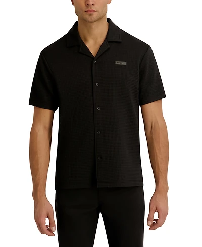 Karl Lagerfeld Paris Men's Open Weave Camp Collar Shirt