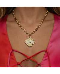 Bowood Lane 25mm Clover Charm with Micro Pave Cz Center On A Gold Plated Oval Chain Necklace