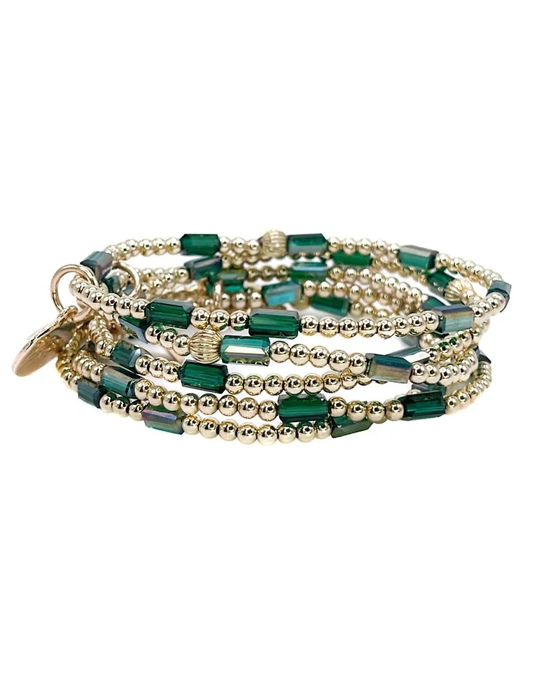 Bowood Lane Non-Tarnishing Gold filled, 3mm Ball and Emerald Glass Bead Stretch Bracelet