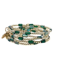 Bowood Lane Non-Tarnishing Gold filled, 3mm Ball and Emerald Glass Bead Stretch Bracelet