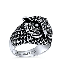 Bling Jewelry Protection Wise Owl Bird Band Ring Oxidized .925 Sterling Silver