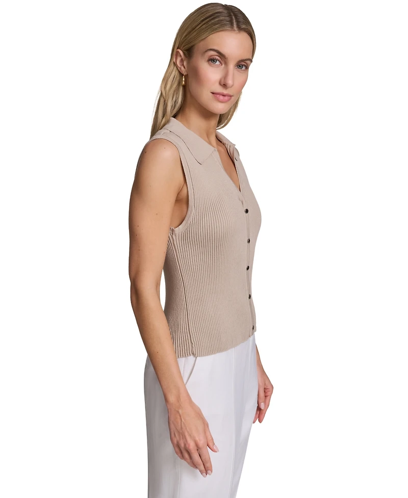 Calvin Klein Women's Sleeveless Button-Front Collared Sweater