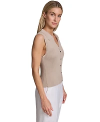 Calvin Klein Women's Sleeveless Button-Front Collared Sweater