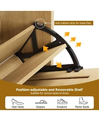 Homfan Shoe Storage Cabinet with 3 Flip Drawers, Rattan Hidden Freestanding Organizer with Adjustable Shelves and Metal Knob for Entryway, Hallway