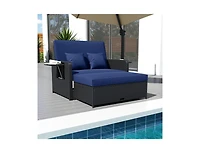 Slickblue Outdoor Wicker Daybed with Adjustable Backrest and Storage Ottoman