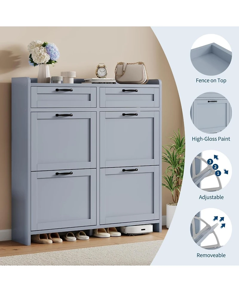 gaomon Shoe Cabinet with 4 Flip Drawers & 2 Top Drawers