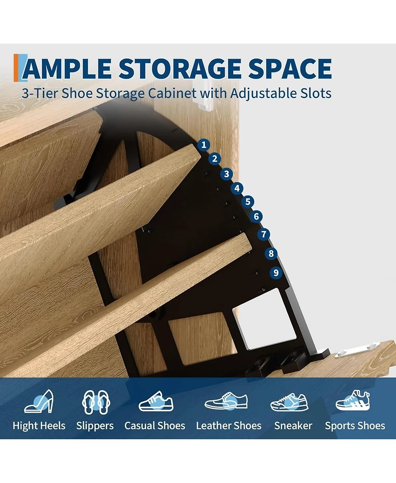 gaomon Fluted Shoe Storage Cabinet for Entryway with 2 Flip Drawers and Adjustable Shelves 48 inch Tall Freestanding Narrow Wood Shoe