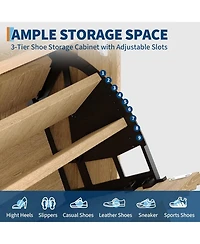 gaomon Fluted Shoe Storage Cabinet for Entryway with 2 Flip Drawers and Adjustable Shelves 48 inch Tall Freestanding Narrow Wood Shoe