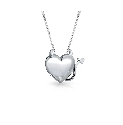 Bling Jewelry Whimsical Devil Horns Heart Shape Pendant Necklace .925 Sterling Silver