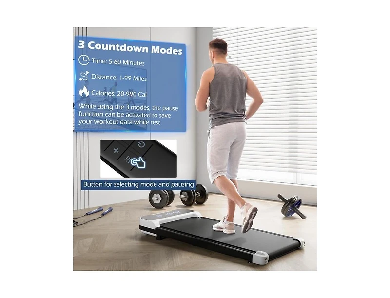 Hongge 2.5HP Under Desk Treadmill with Remote Control and 3 Countdown Modes-White