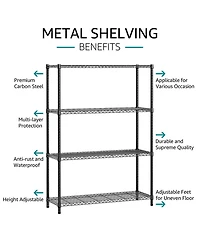 Rainsken 4- Tier Metal Storage Shelves, Adjustable Wire Shelving Rack for Garage, Basement, Warehouse, 1400 Lbs Capacity