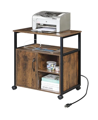 Rainsken Lateral File Cabinet, Office Filing Cabinets with Socket and Usb Charging Port, Rolling Printer Stand for A4, Letter Size and File Folders