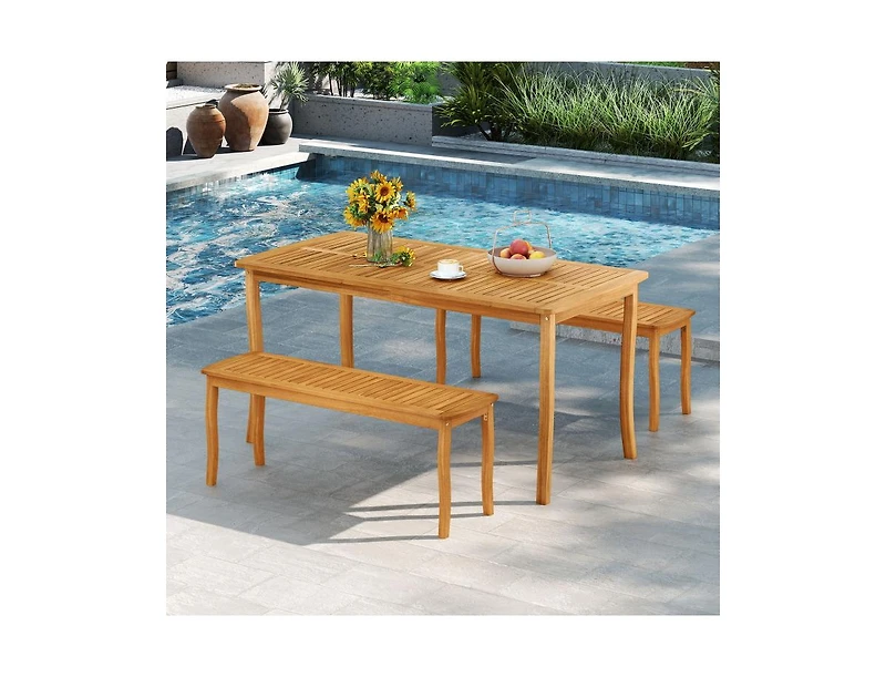 Slickblue Outdoor 3-Piece Dining Set with Acacia Wood Table & Benches