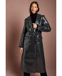Coast Women's Faux Fur Collar Sequin Longline Coat
