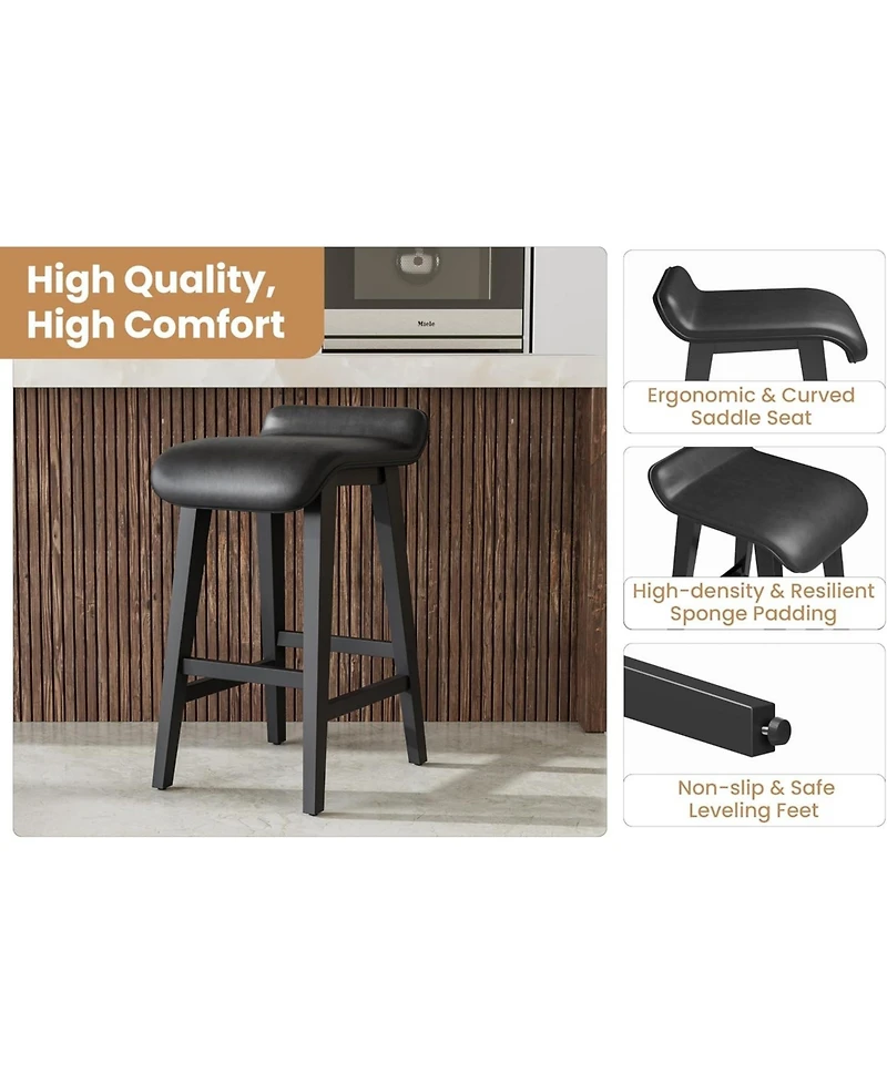 gaomon Bar Stools Set of 2, Modern Upholstered Kitchen Stools with Low Back, Footrest & Wood Legs, Counter Height for Kitchen or Dining