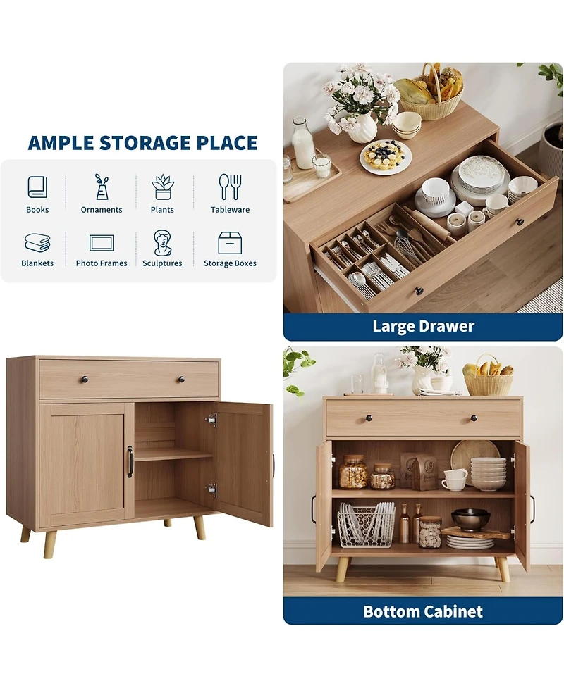 gaomon Buffet Cabinet Sideboard with 2 Drawer & 4 Doors, Accent Cabinet with Storage, Console Coffee Bar Table