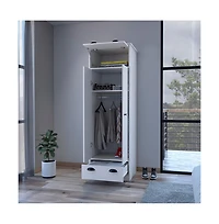 flynama Dumas Armoire Bedroom Storage Organizer with Double Doors Hanging Rod and Two Drawers