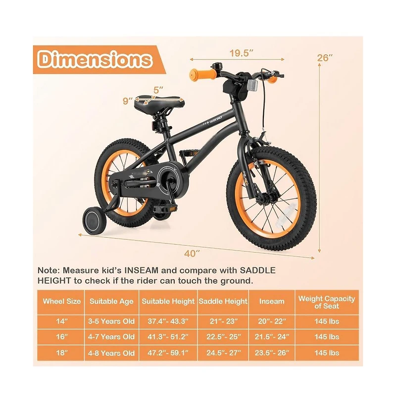 Hongge 14 Inch Kids Bike Sport Bicycle for 3-5 Years Old with Adjustable Seat