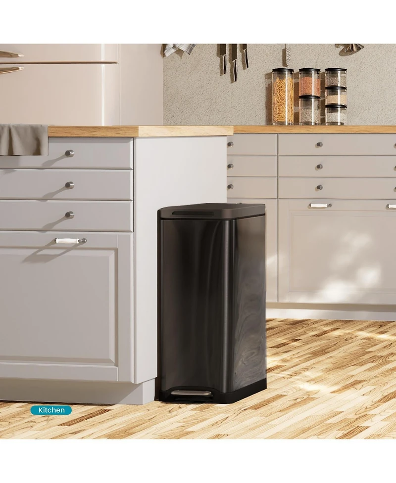 Home Zone Living 12 Gallon Slim Kitchen Trash Can with Soft Close Lid, Removable Liner, and Bag Tuck Band, Matte Black