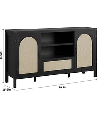 gaomon 59.1 Inch Rattan Buffet Cabinet with Doors and Drawer Adjustable Shelves