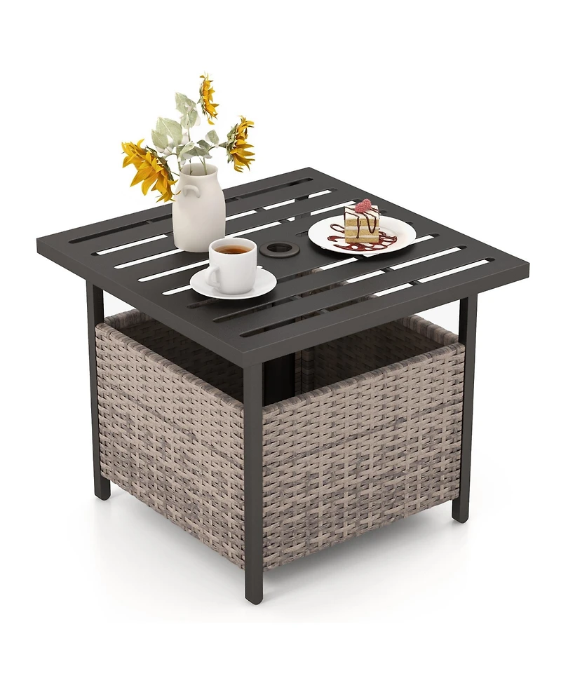 sumyeg Outdoor Patio Rattan Wicker Side Table with Steel Frame for Deck