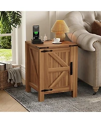 gaomon Bedside Tables Set of 2 with Usb Charging Station – Rustic Wooden Bedside Tables with Sliding Barn Door, Adjustable Shelf