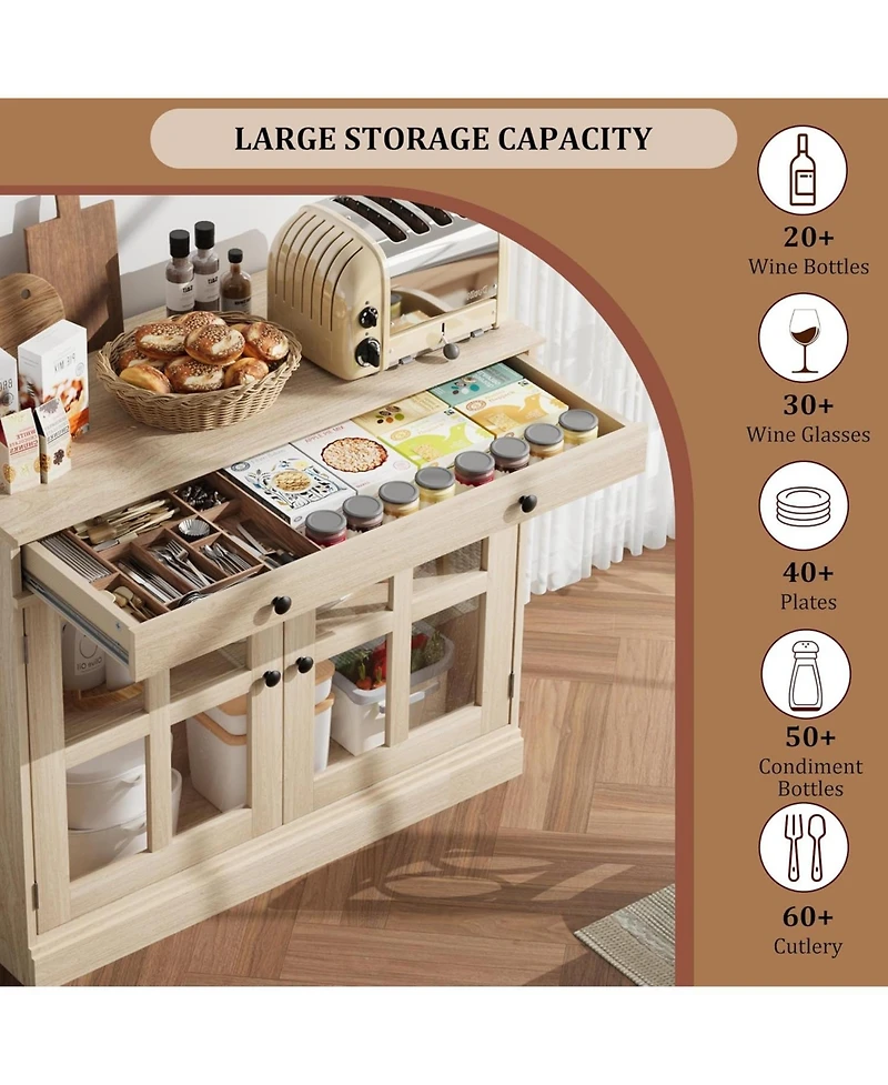 gaomon 35 Point 4 Inch Oak Sideboard Buffet Cabinet with Glass Door Modern Storage Adjustable Shelves Drawer Dining Room Kitchen