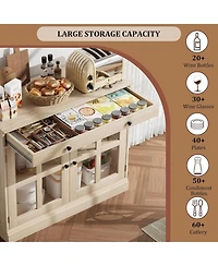 gaomon 35 Point 4 Inch Oak Sideboard Buffet Cabinet with Glass Door Modern Storage Adjustable Shelves Drawer Dining Room Kitchen