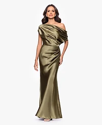 Betsy & Adam Petite Draped Asymmetrical Neck Ball Gown