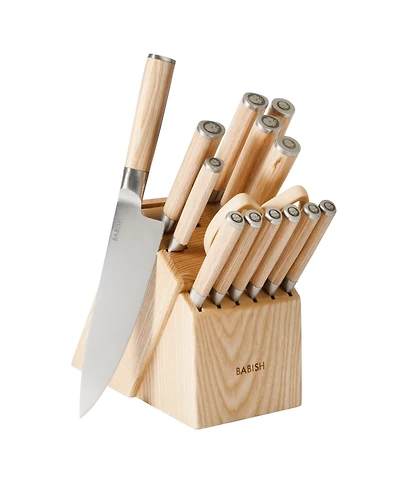 Babish High-Carbon 1.4116 German Steel 15 Piece Full Tang Forged Cutlery Kitchen Knife Block Set - Light Pakka Wood Handle