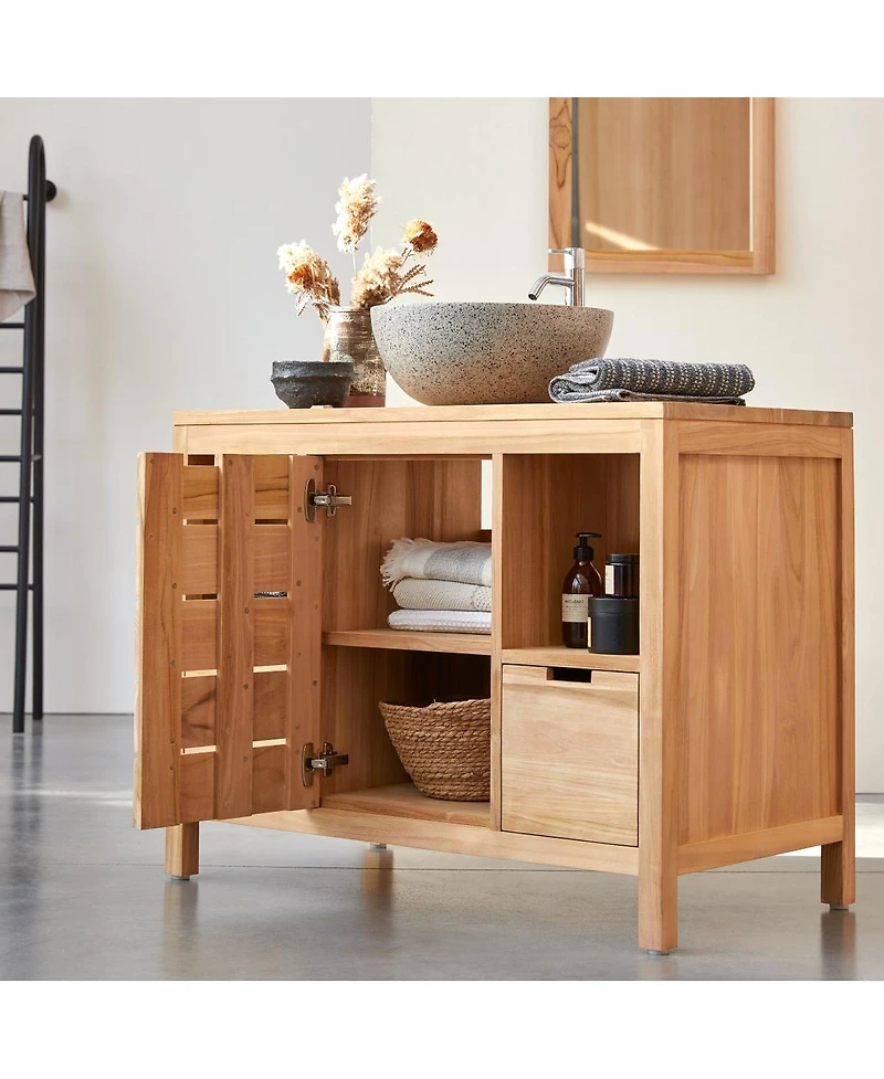 Tikamoon Solid Teak Wood Vanity Cabinet Washstand Bathroom Sink Unit 100cm New