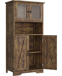 gaomon Farmhouse Freestanding Kitchen Pantry Cabinet with Glass Doors and Adjustable Shelves Cupboard, Floor Cabinet for Living Room