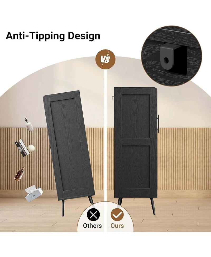 Shoe Cabinet with Doors 5 Tier Rattan Shoe Storage Adjustable Shelf Organizer Cabinet for Entryway Hallway