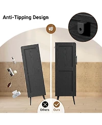 Shoe Cabinet with Doors 5 Tier Rattan Shoe Storage Adjustable Shelf Organizer Cabinet for Entryway Hallway