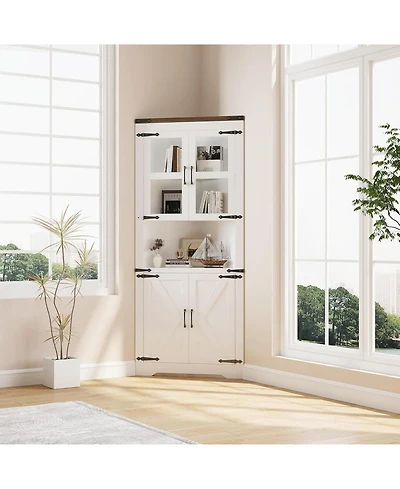 gaomon 67 Inch Corner Cabinet with Glass Door Adjustable Shelves Space Saving