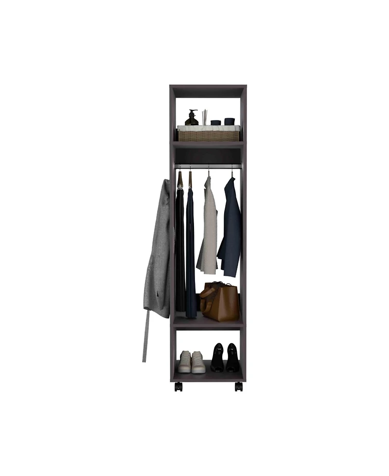 flynama Cluster 63inch Tall Wardrobe with Mirror Three Shelves Casters and Hanging Rod Bedroom Clothes Storage Cabinet Organizer