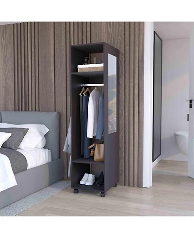 flynama Cluster 63inch Tall Wardrobe with Mirror Three Shelves Casters and Hanging Rod Bedroom Clothes Storage Cabinet Organizer