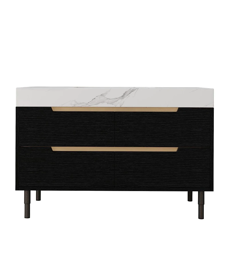 Sillysis 35.4" Modern Sintered Stone Bathroom Vanity, Free-Standing or Wall-Mounted, 4 Soft-Close Drawers, Undermount Sink-Sillysis