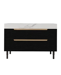 Sillysis 35.4" Modern Sintered Stone Bathroom Vanity, Free-Standing or Wall-Mounted, 4 Soft-Close Drawers, Undermount Sink-Sillysis