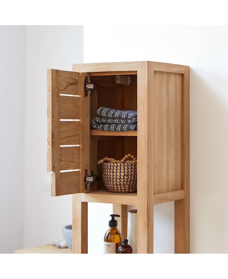 Tikamoon Solid Teak Bathroom Storage Column Cupboard Rack 2 Drawers 1 Cupboard 150cm