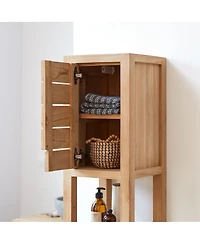 Tikamoon Solid Teak Bathroom Storage Column Cupboard Rack 2 Drawers 1 Cupboard 150cm
