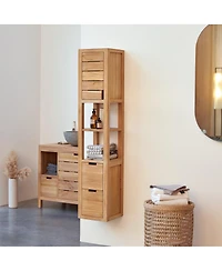 Tikamoon Solid Teak Bathroom Storage Column Cupboard Rack 2 Drawers 1 Cupboard 150cm