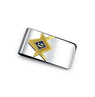 Bling Jewelry Men's Large Two Tone Compass Masonic Freemason Money Clip Stainless Steel