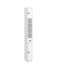 Rainsken Tall Slim Bathroom Storage Cabinet, 71" Freestanding Corner Cabinet with Four Open Shelves, Two 2-Tier Cabinets and 1 Drawer for Small S