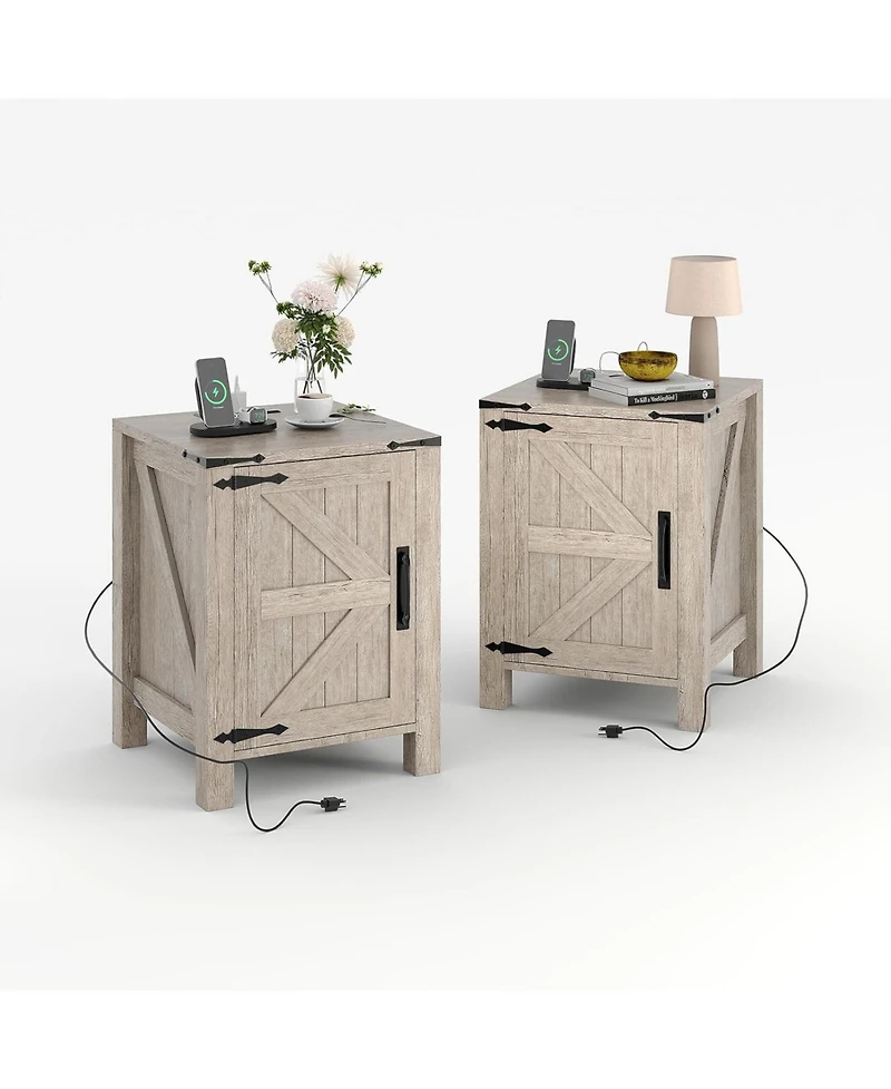 gaomon Bedside Tables Set of 2 with Usb Charging Station – Rustic Wood Bedside Tables with Sliding Barn Door, Adjustable Shelf