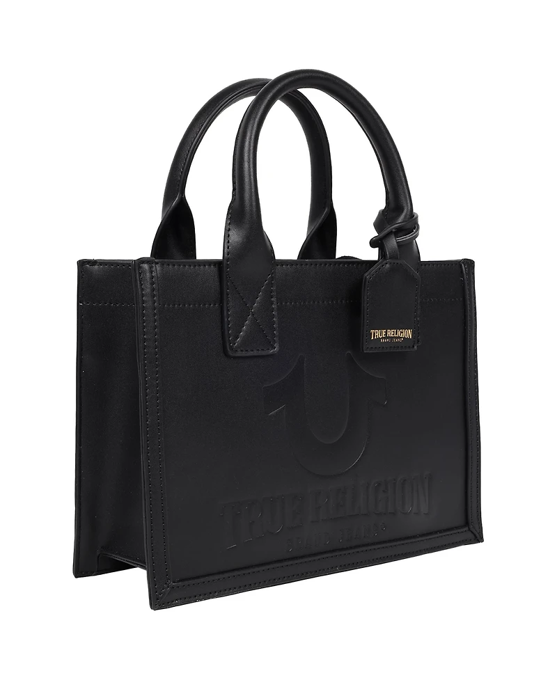 True Religion Debossed Logo Modern Tote with Removable Shoulder Strap