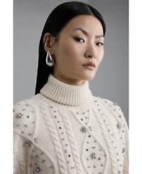 Karen Millen Women's Wool Blend Embellished Cable Knit Jumper